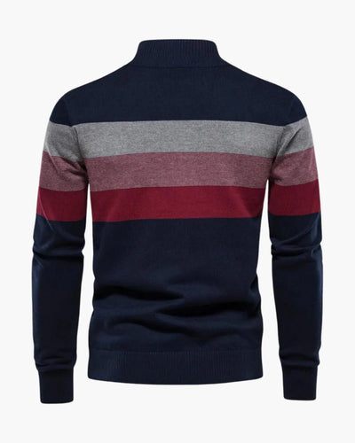 Halbzip Troyer Gestreifter Strickpullover mit Rippenkragen