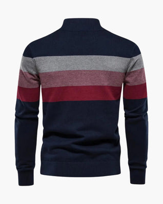 Halbzip Troyer Gestreifter Strickpullover mit Rippenkragen