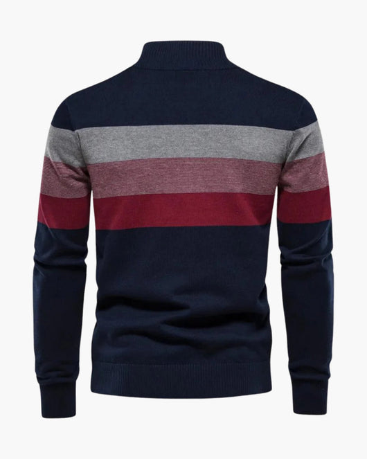Halbzip Troyer Gestreifter Strickpullover mit Rippenkragen