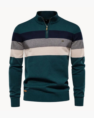Halbzip Troyer Gestreifter Strickpullover mit Rippenkragen
