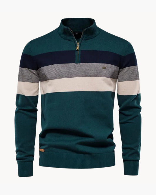 Halbzip Troyer Gestreifter Strickpullover mit Rippenkragen