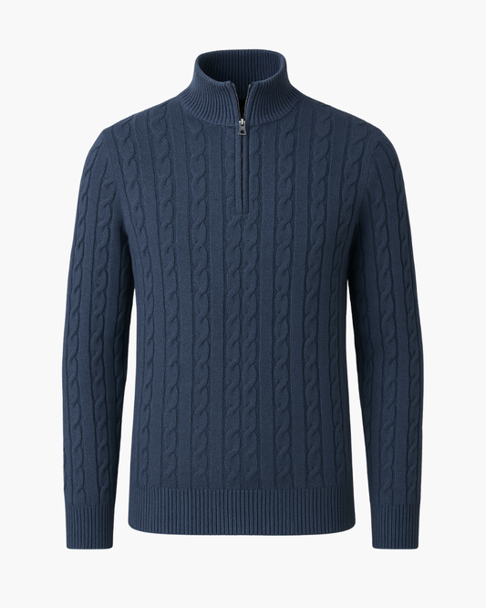 Halbzip Troyer Strickpullover mit Zopfmuster