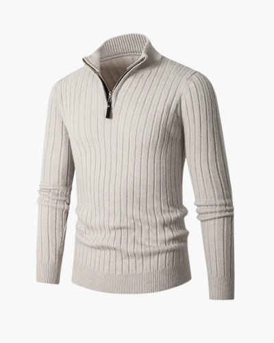 Gerippter Troyer Strickpullover mit Reißverschlusskragen