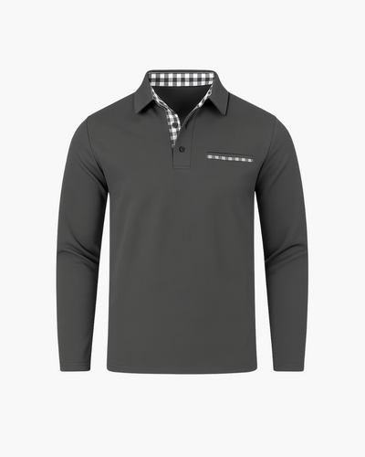 Slim Fit Langarm Poloshirt mit Kontrastkragen
