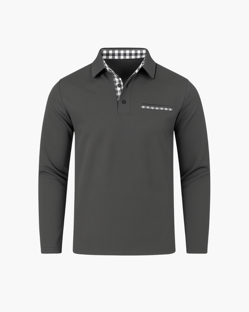 Slim Fit Langarm Poloshirt mit Kontrastkragen
