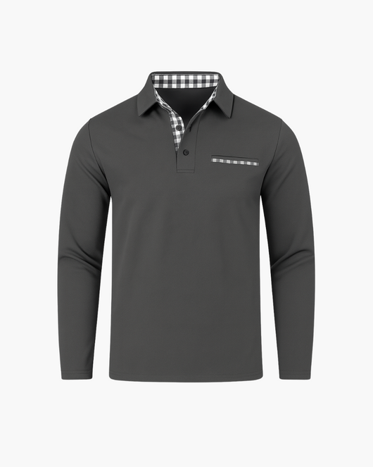 Slim Fit Langarm Poloshirt mit Kontrastkragen