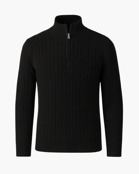 Halbzip Troyer Strickpullover mit Zopfmuster