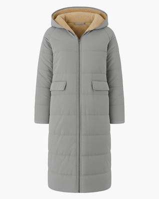 Langer Wintermantel mit Kapuze und Fleecefutter