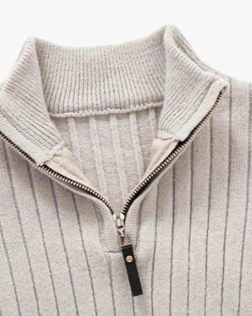 Gerippter Troyer Strickpullover mit Reißverschlusskragen
