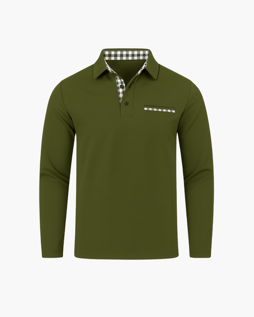 Slim Fit Langarm Poloshirt mit Kontrastkragen