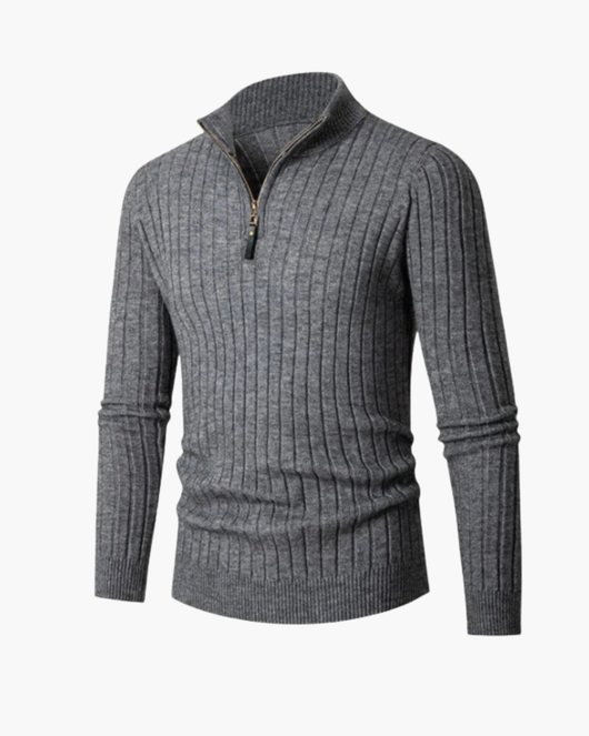 Gerippter Troyer Strickpullover mit Reißverschlusskragen