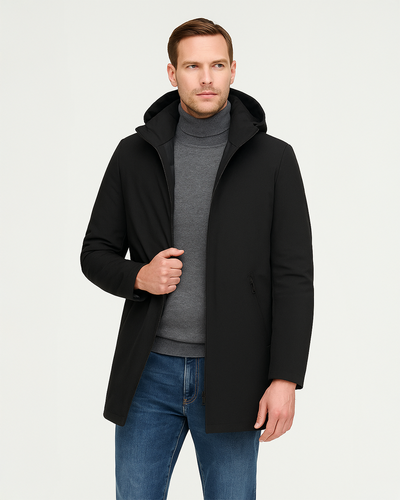 Gerade geschnittener Wintermantel mit Kapuze und Steppfutter