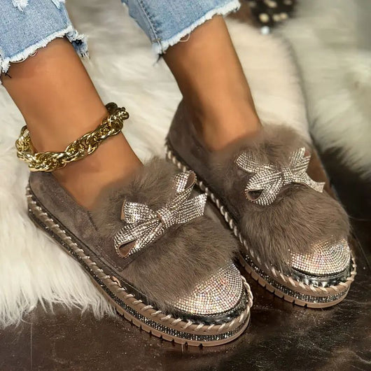 Serafina | Glamouröse Plateau Loafer mit Kristallschleife