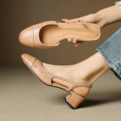 Amelie | Stilvolle Slingback Pumps aus Leder mit Blockabsatz