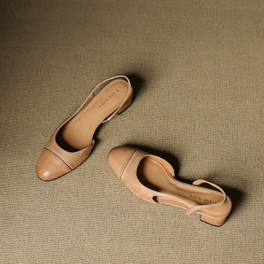 Amelie | Stilvolle Slingback Pumps aus Leder mit Blockabsatz