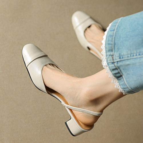 Amelie | Stilvolle Slingback Pumps aus Leder mit Blockabsatz