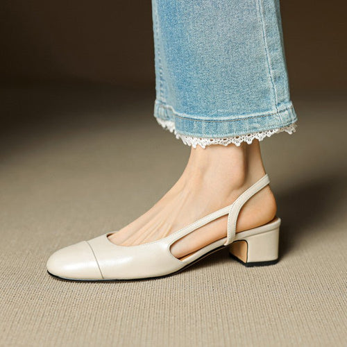 Amelie | Stilvolle Slingback Pumps aus Leder mit Blockabsatz