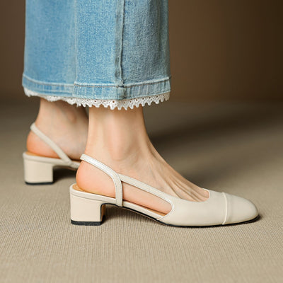 Amelie | Stilvolle Slingback Pumps aus Leder mit Blockabsatz