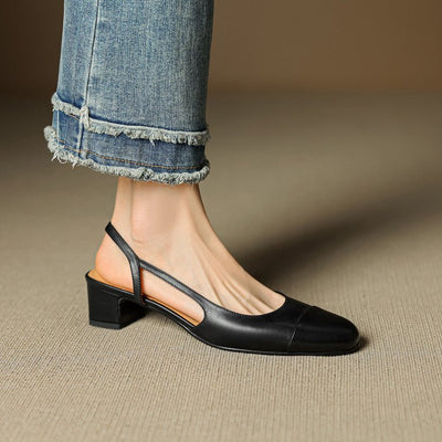 Amelie | Stilvolle Slingback Pumps aus Leder mit Blockabsatz