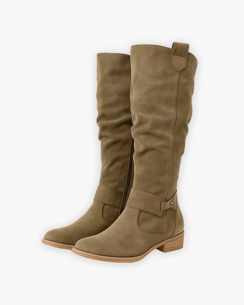 Flache kniehohe Stiefel mit Reißverschluss