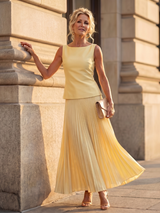 Liana | Elegantes Ensemble mit strukturiertem Top und Plissee Rock