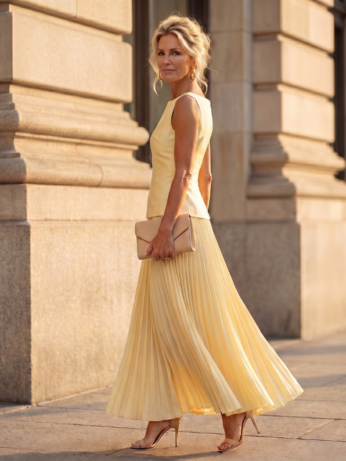 Liana | Elegantes Ensemble mit strukturiertem Top und Plissee Rock