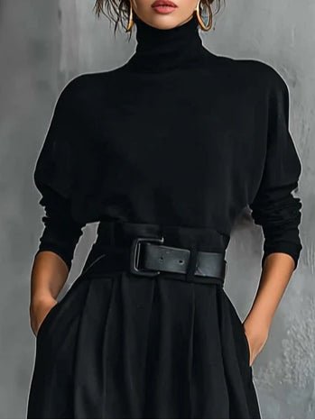 Victoria | Elegantes Rollkragen Zweiteiler Set Mit Gürtel