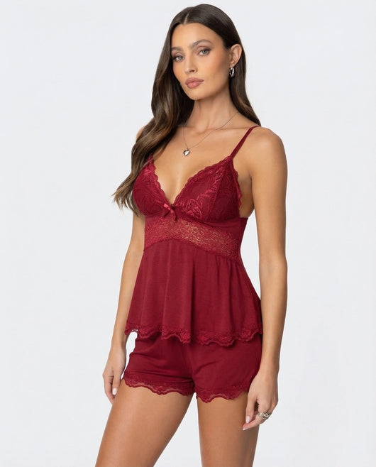 Elinora | Zartes Spitzen Camisole und Shorts Set