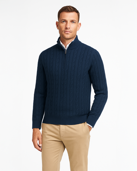 Halbzip Troyer Strickpullover mit Zopfmuster
