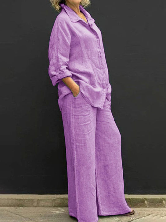 Vanessa | Elegantes Baumwoll Set mit Oversize Hemd und weitem Bein