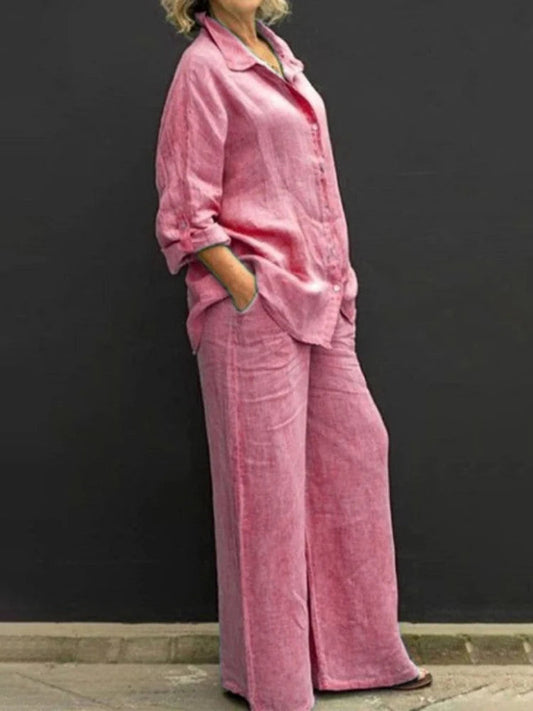 Vanessa | Elegantes Baumwoll Set mit Oversize Hemd und weitem Bein