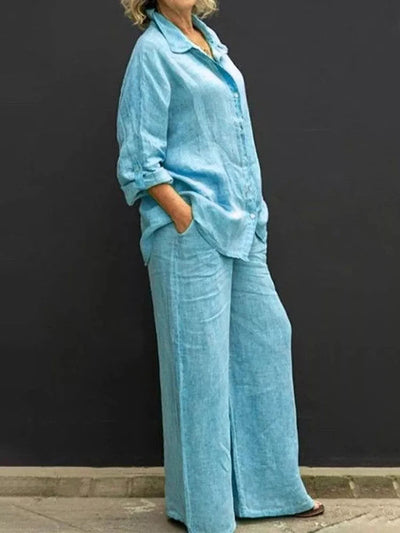 Vanessa | Elegantes Baumwoll Set mit Oversize Hemd und weitem Bein