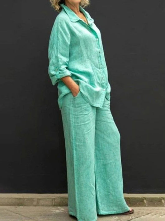 Vanessa | Elegantes Baumwoll Set mit Oversize Hemd und weitem Bein