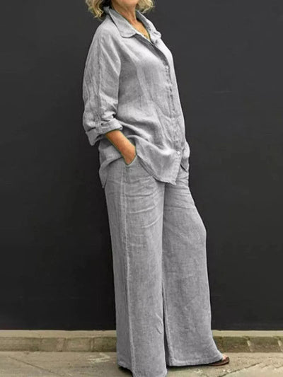 Vanessa | Elegantes Baumwoll Set mit Oversize Hemd und weitem Bein