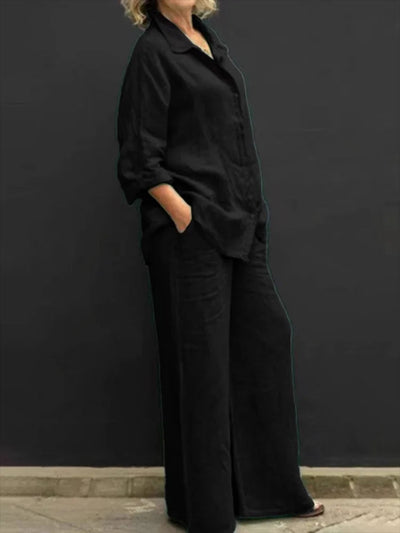 Vanessa | Elegantes Baumwoll Set mit Oversize Hemd und weitem Bein