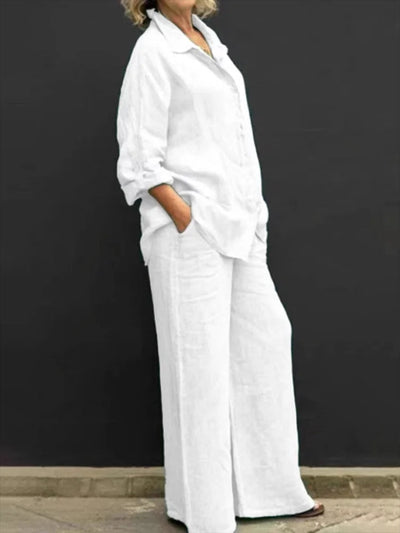 Vanessa | Elegantes Baumwoll Set mit Oversize Hemd und weitem Bein