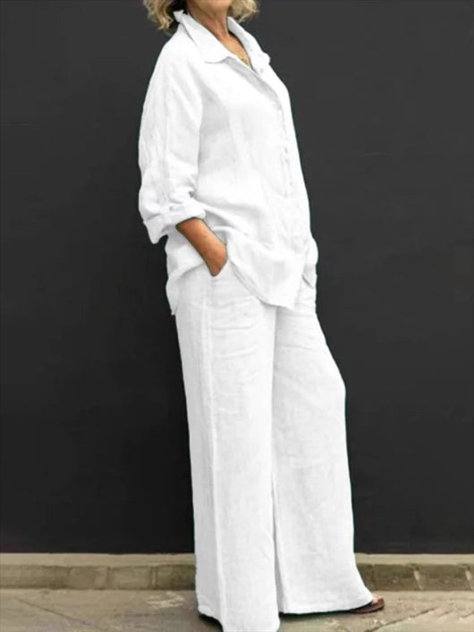 Vanessa | Elegantes Baumwoll Set mit Oversize Hemd und weitem Bein