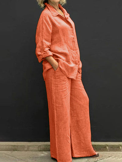 Vanessa | Elegantes Baumwoll Set mit Oversize Hemd und weitem Bein
