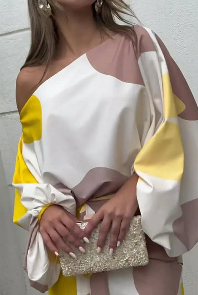Valentina | Modernes und bequemes Ein Schulter-Ausschnitt Midi Set