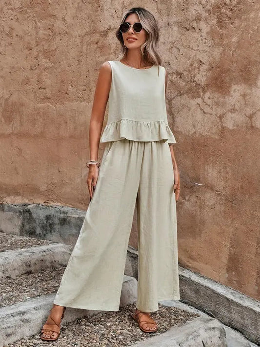 Stefanie | Elegantes Twin Set mit femininem Rüschensaum