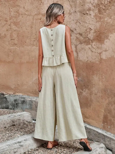 Stefanie | Elegantes Twin Set mit femininem Rüschensaum
