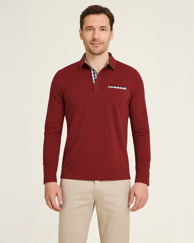 Slim Fit Langarm Poloshirt mit Kontrastkragen