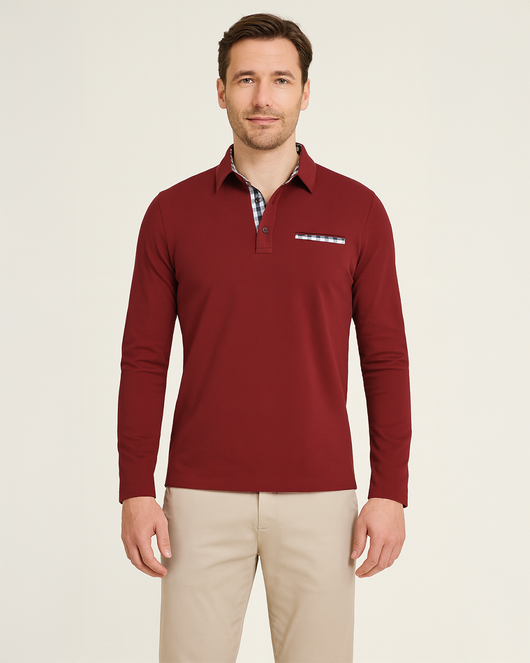 Slim Fit Langarm Poloshirt mit Kontrastkragen